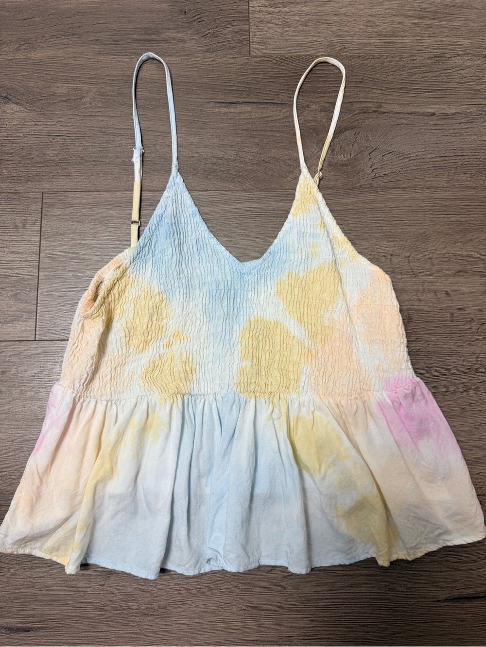 Women’s Kiwi & Punch Pastel Tie-Dye Smocked Peplum Camisole Tank Top M